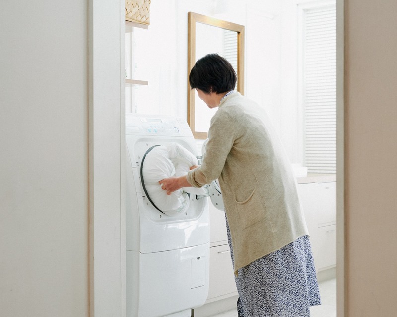 この掛け布団（デュベ）は、洗濯機で丸洗いできるというのも人気の理由のひとつ。